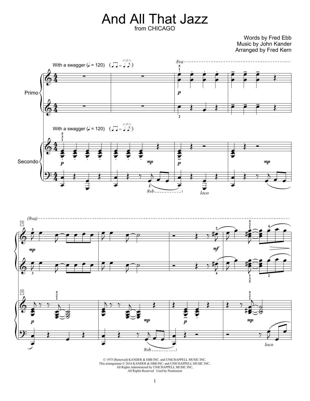 Fred Kern And All That Jazz sheet music notes and chords arranged for Piano Duet