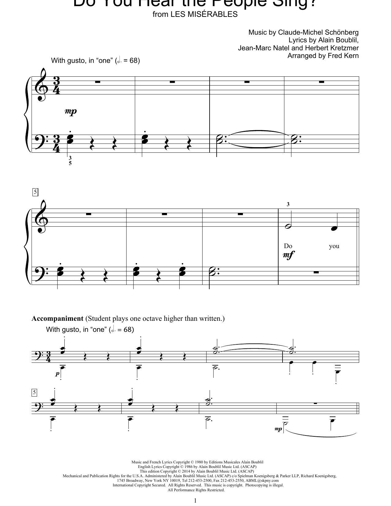 Fred Kern Do You Hear The People Sing? sheet music notes and chords arranged for Educational Piano