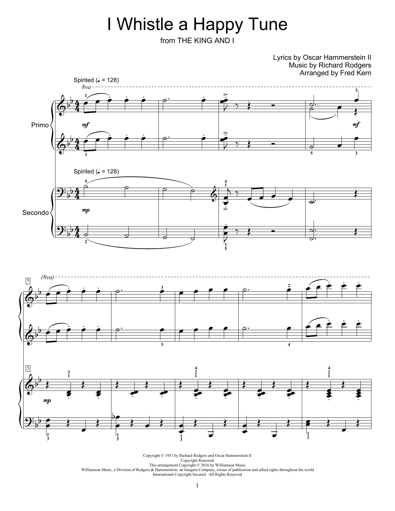 Fred Kern I Whistle A Happy Tune sheet music notes and chords arranged for Piano Duet