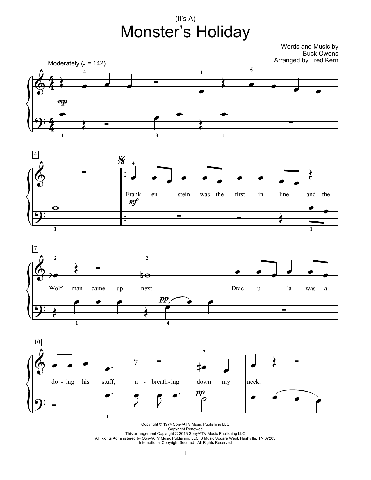 Fred Kern (It's A) Monster's Holiday sheet music notes and chords arranged for Educational Piano