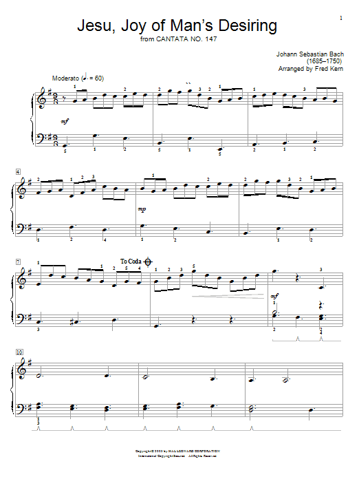 Fred Kern Jesu, Joy Of Man's Desiring sheet music notes and chords arranged for Educational Piano