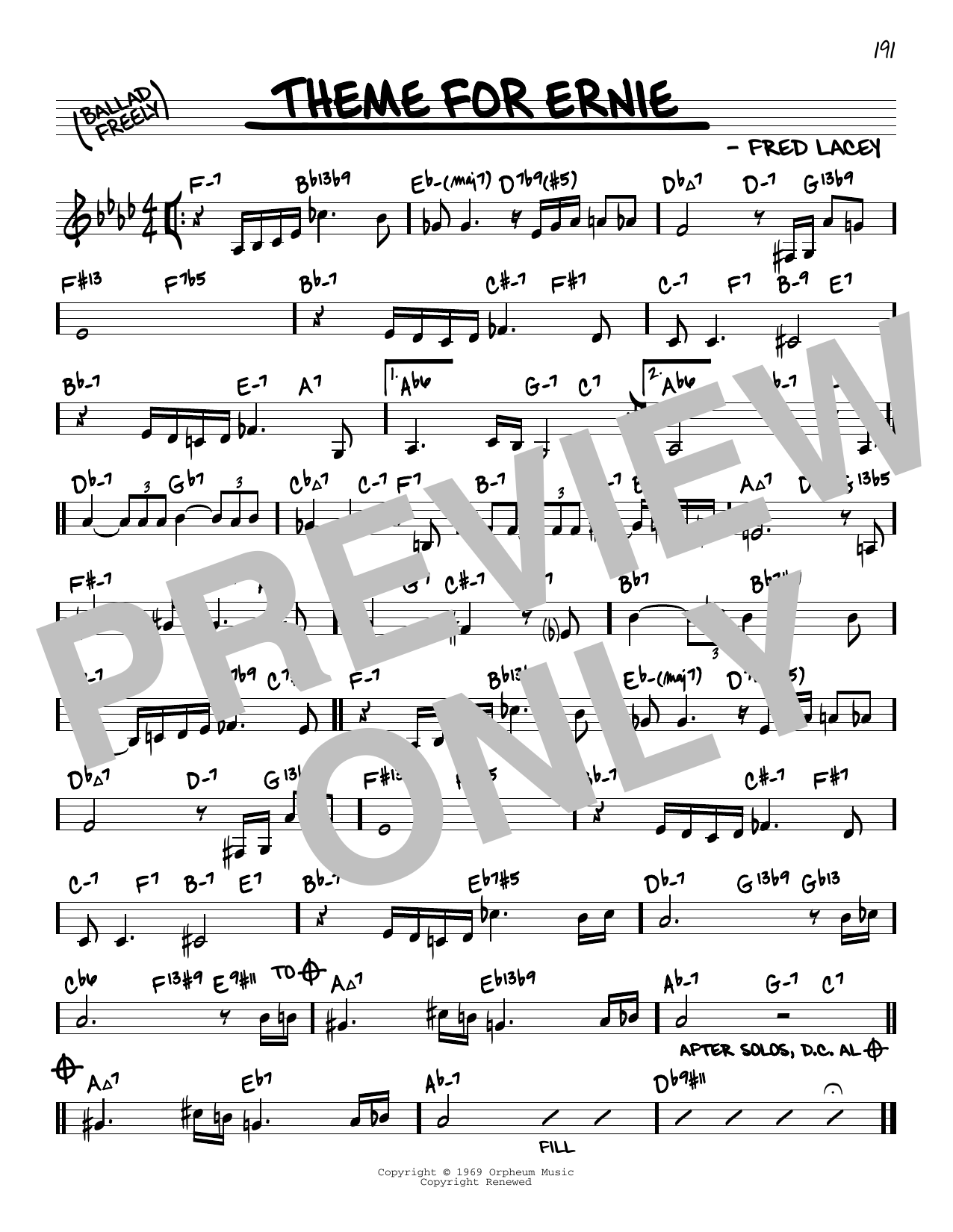 Fred Lacey Theme For Ernie (arr. David Hazeltine) sheet music notes and chords arranged for Real Book – Enhanced Chords