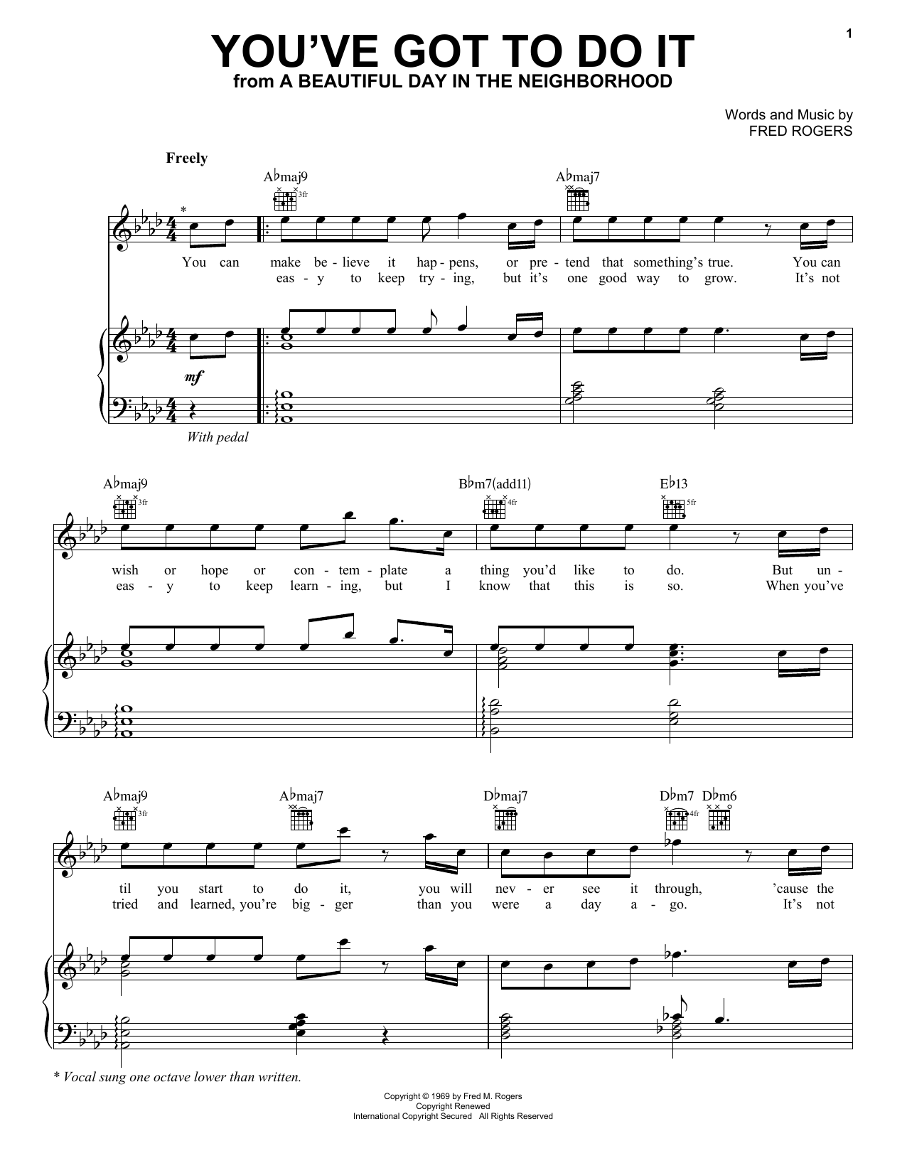 Fred M. Rogers You've Got To Do It (from A Beautiful Day in the Neighborhood) sheet music notes and chords arranged for Piano, Vocal & Guitar Chords (Right-Hand Melody)
