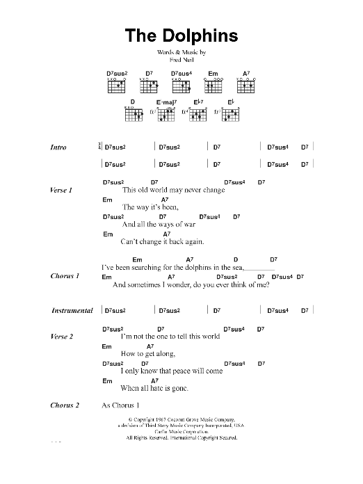 Fred Neil The Dolphins sheet music notes and chords arranged for Guitar Chords/Lyrics