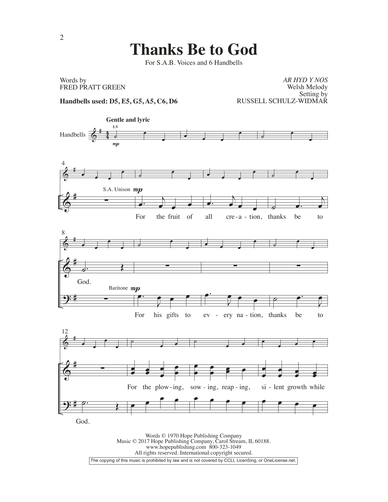 Fred Pratt Green Thanks Be to God sheet music notes and chords arranged for SAB Choir