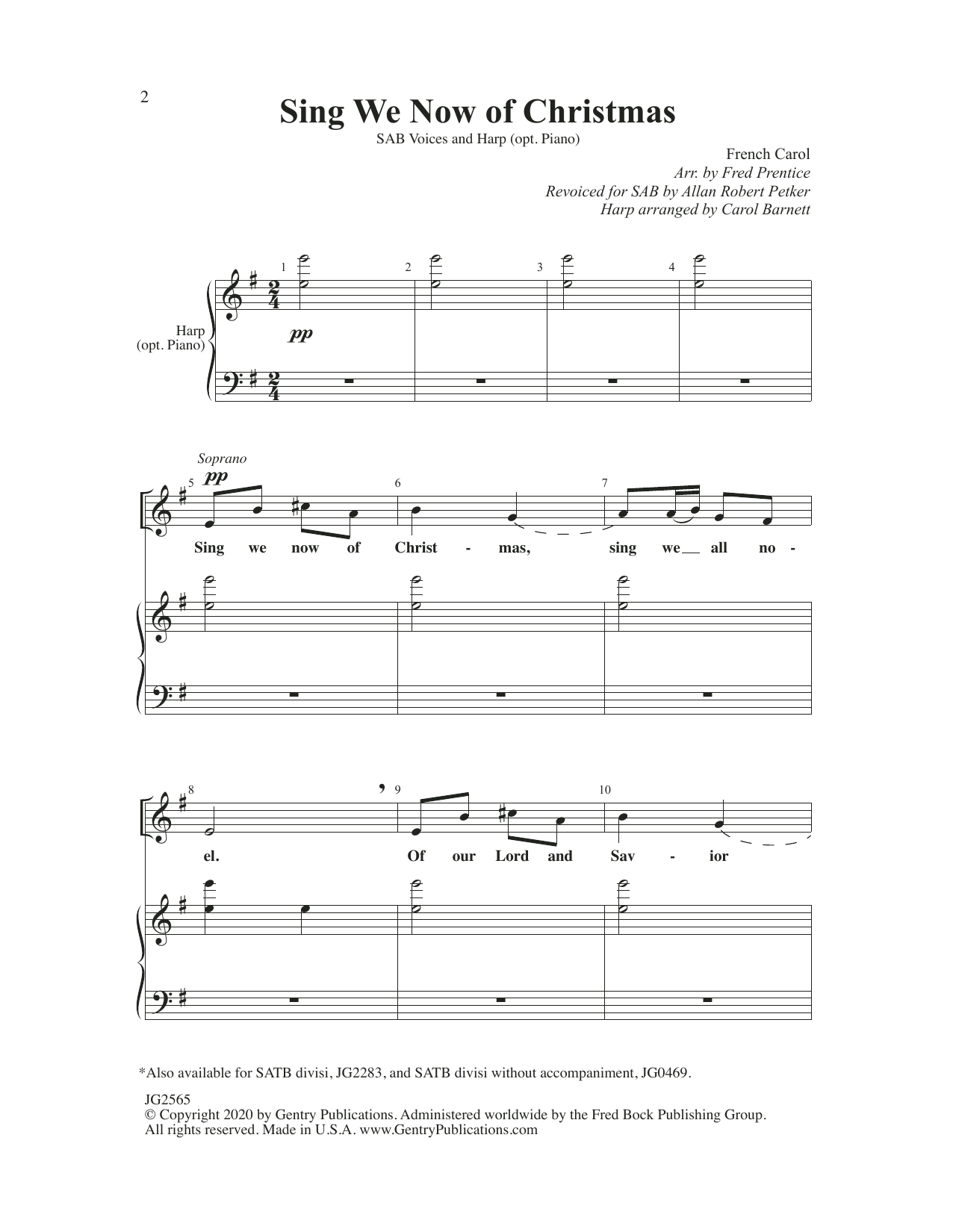Fred Prentice, Carol Barnett & Allan Petker Sing We Now Of Christmas sheet music notes and chords arranged for SAB Choir