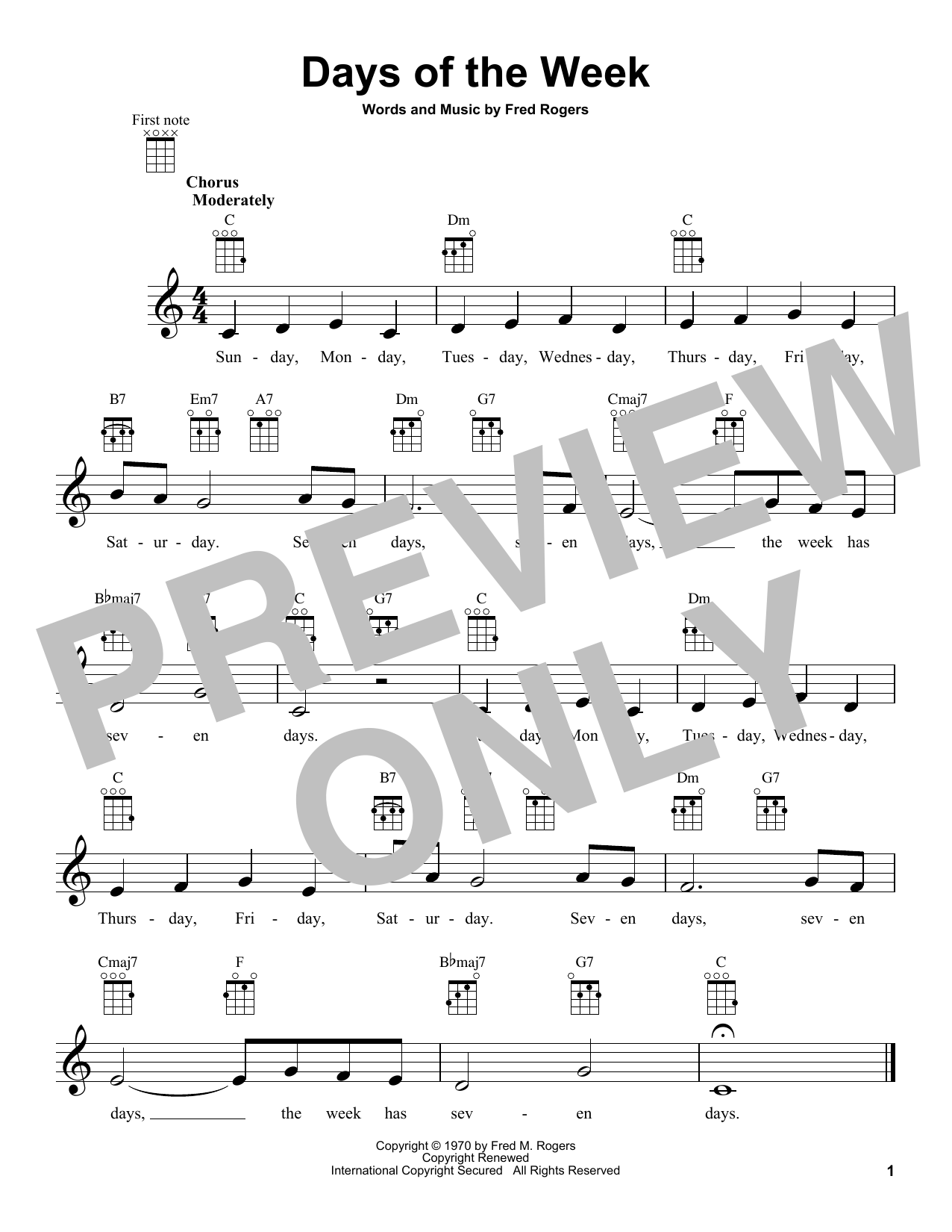 Fred Rogers Days Of The Week (from Mister Rogers' Neighborhood) sheet music notes and chords arranged for Ukulele