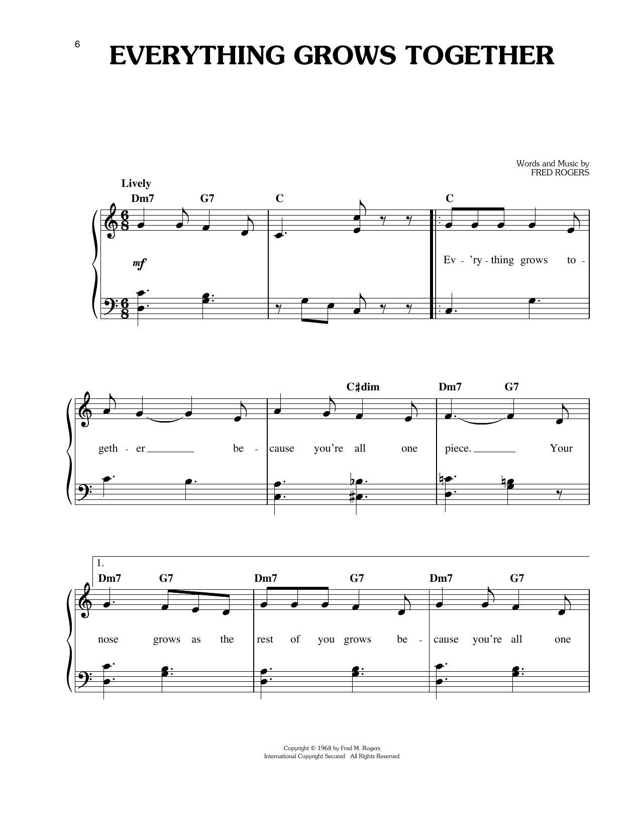 Fred Rogers Everything Grows Together sheet music notes and chords arranged for Easy Piano