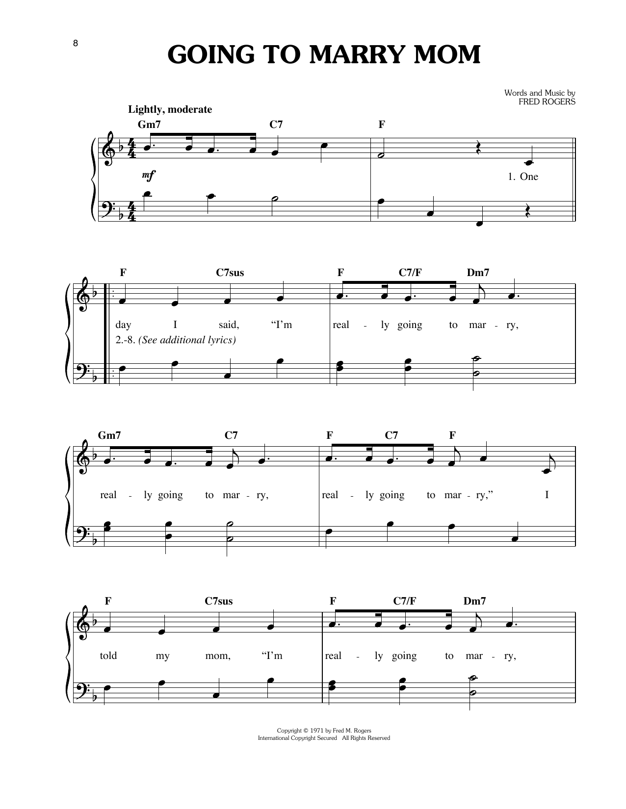 Fred Rogers Going To Marry Mom sheet music notes and chords arranged for Easy Piano