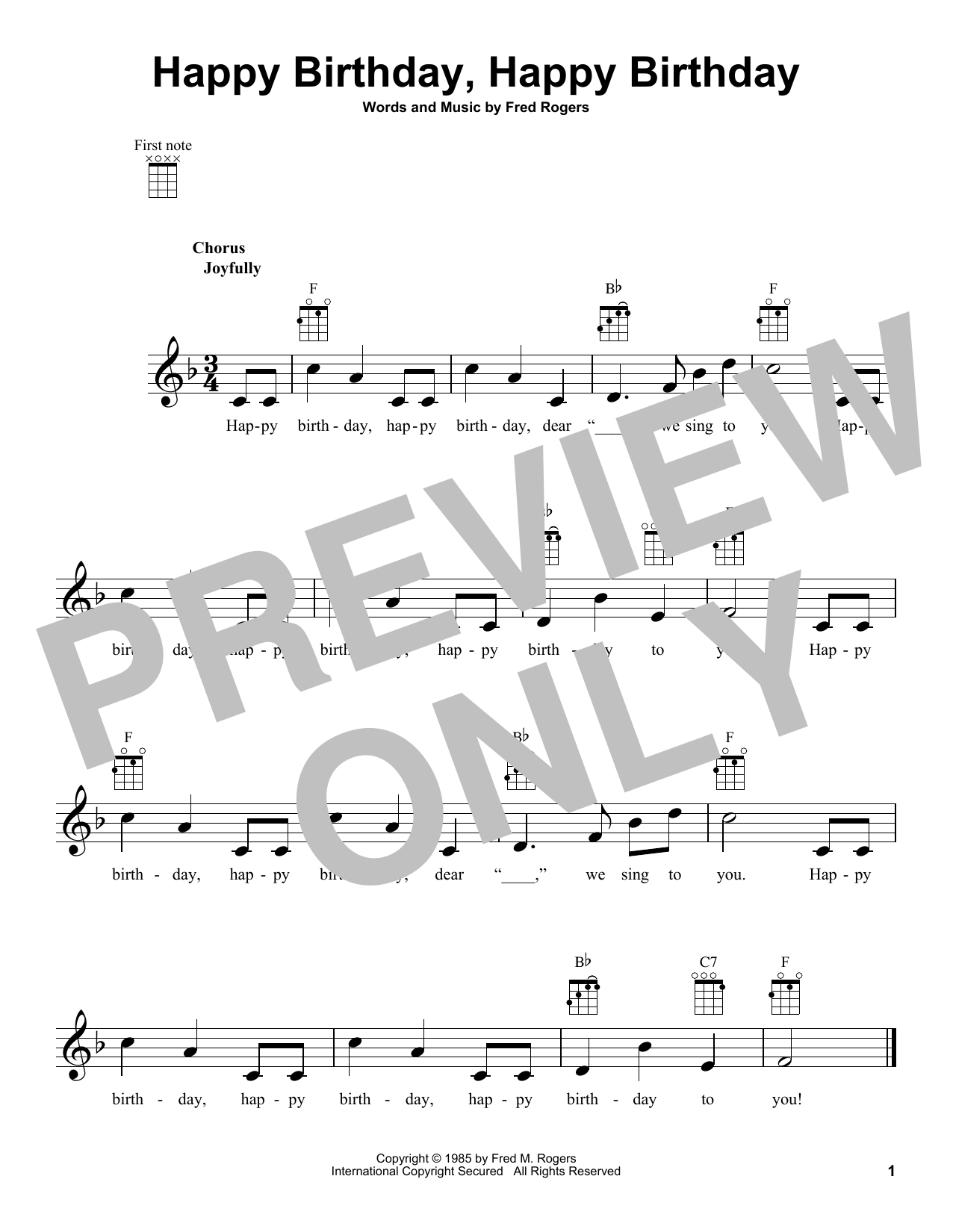 Fred Rogers Happy Birthday, Happy Birthday (from Mister Rogers' Neighborhood) sheet music notes and chords arranged for Ukulele