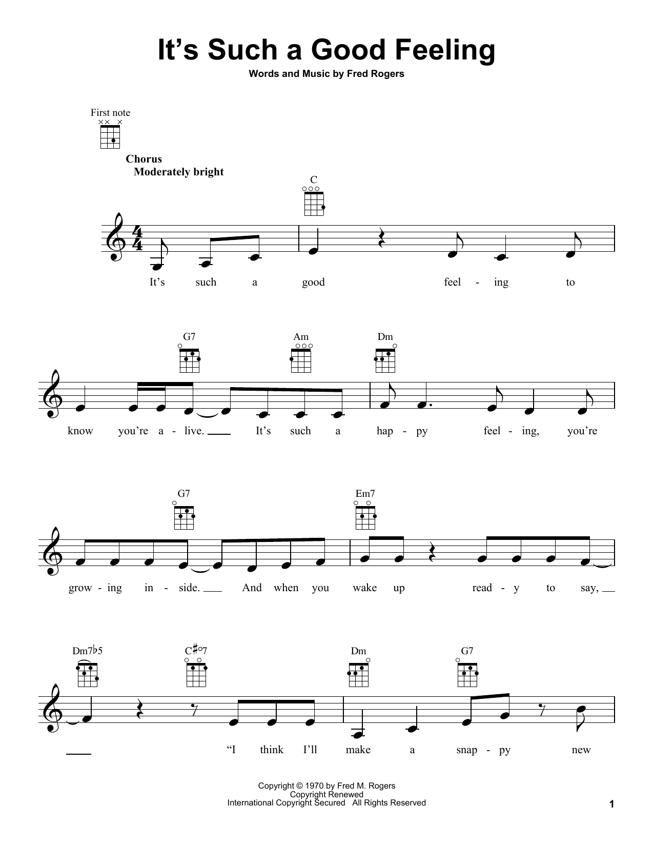 Fred Rogers It's Such A Good Feeling (from Mister Rogers' Neighborhood) sheet music notes and chords arranged for Ukulele