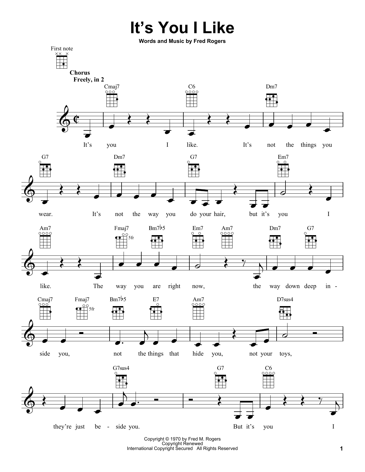 Fred Rogers It's You I Like (from Mister Rogers' Neighborhood) sheet music notes and chords arranged for Ukulele