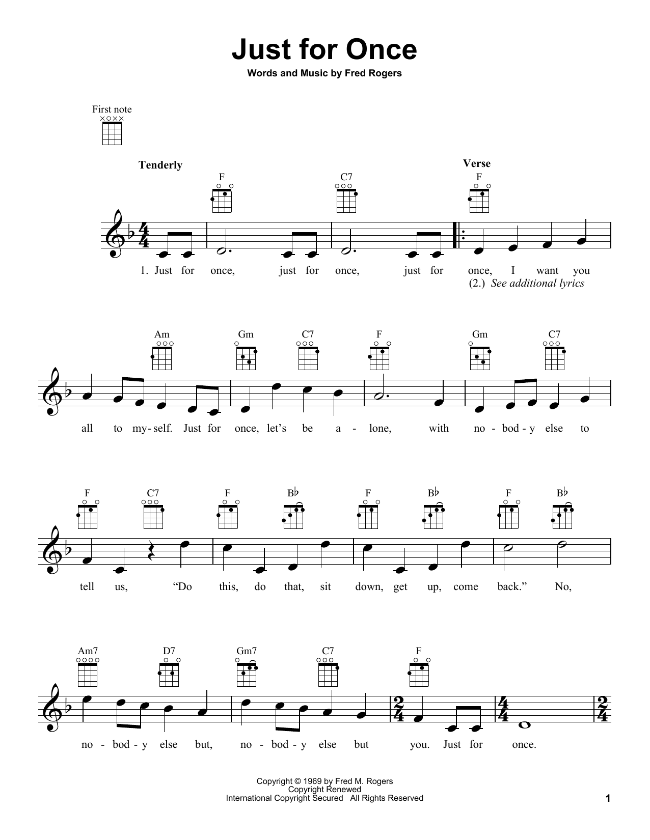 Fred Rogers Just For Once (from Mister Rogers' Neighborhood) sheet music notes and chords arranged for Ukulele