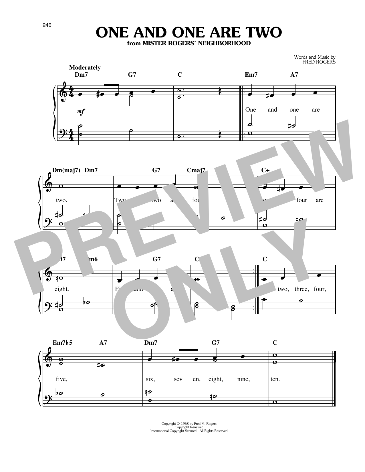 Fred Rogers One And One Are Two sheet music notes and chords arranged for Easy Piano