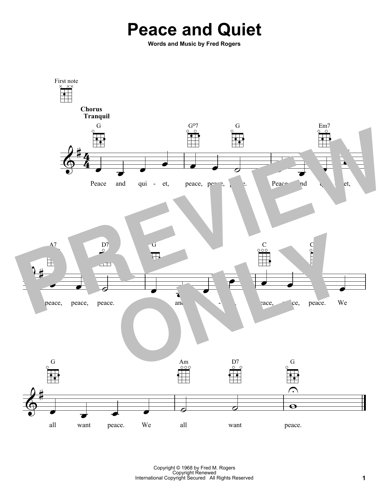 Fred Rogers Peace And Quiet (from Mister Rogers' Neighborhood) sheet music notes and chords arranged for Ukulele