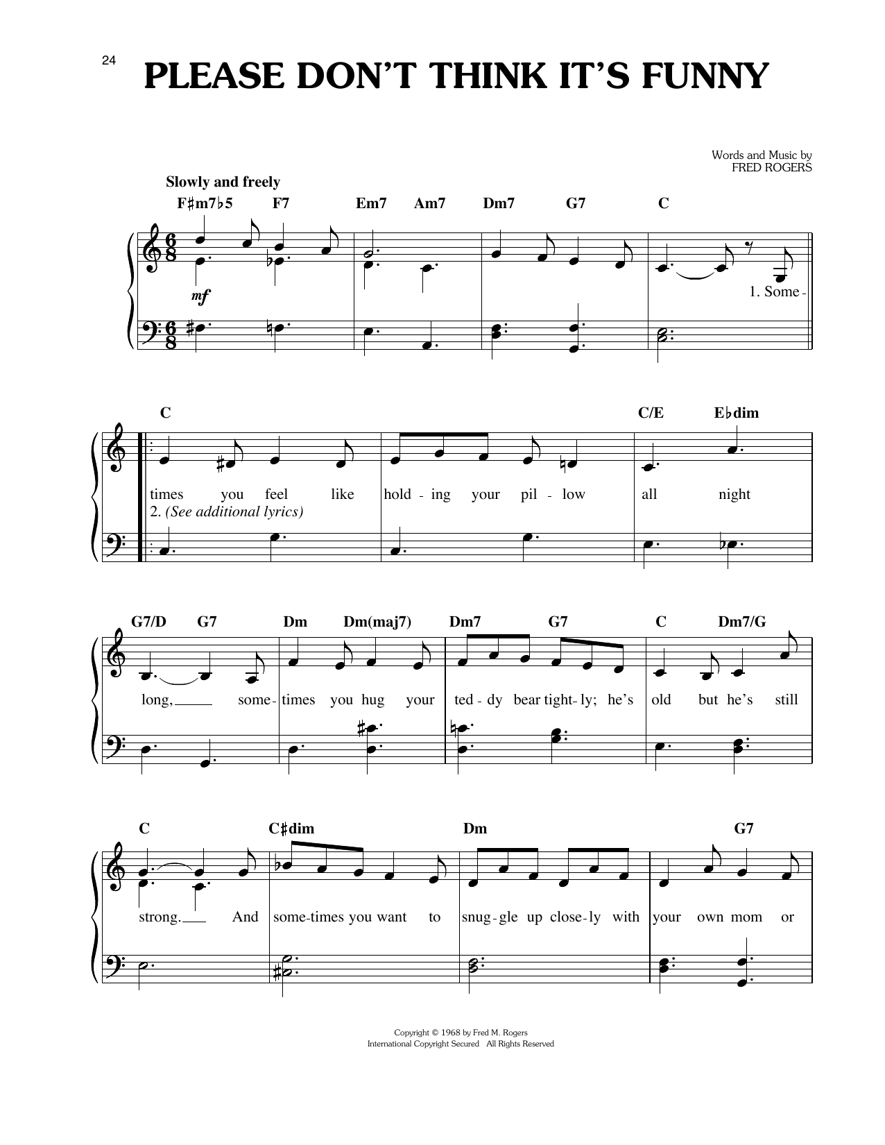 Fred Rogers Please Don't Think It's Funny sheet music notes and chords arranged for Easy Piano