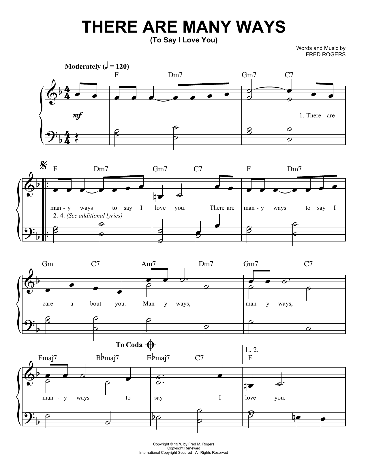 Fred Rogers There Are Many Ways (To Say I Love You) sheet music notes and chords arranged for Easy Piano