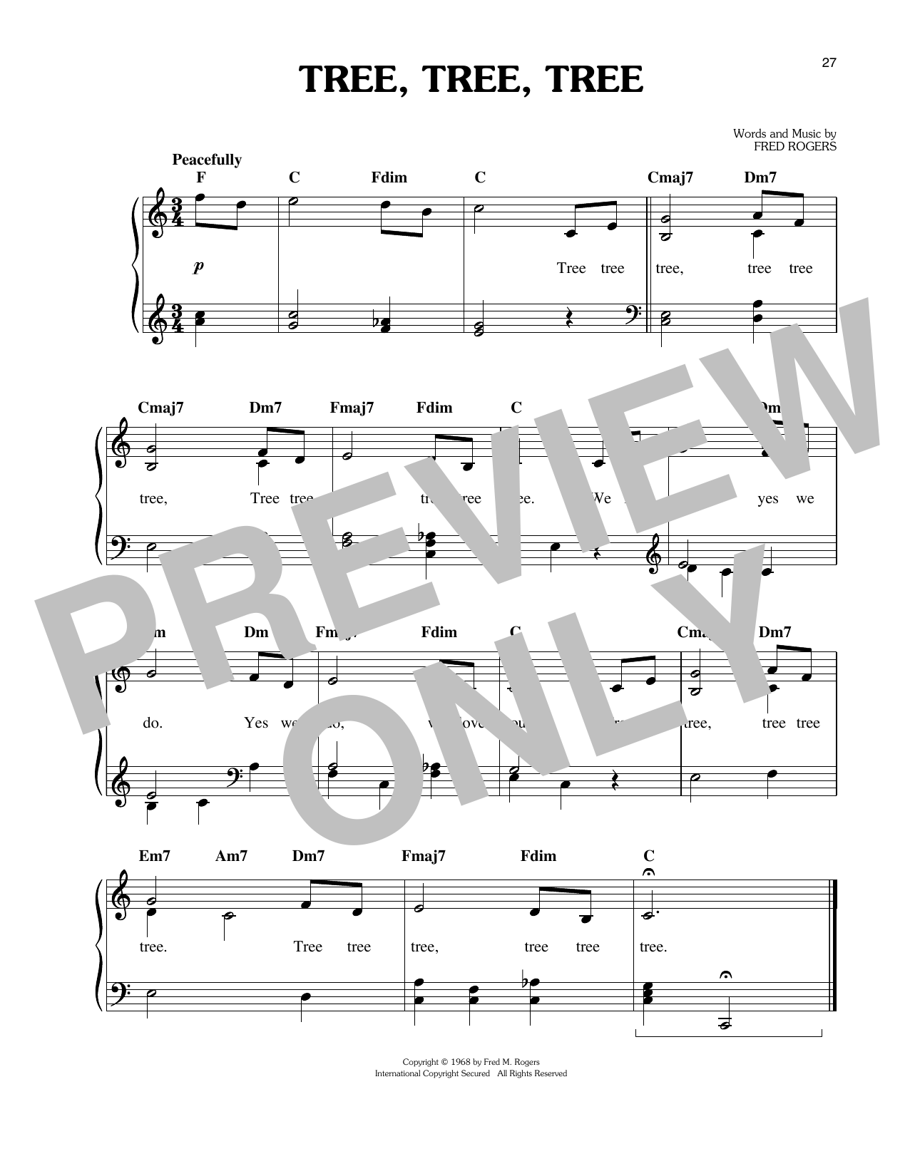 Fred Rogers Tree, Tree, Tree sheet music notes and chords arranged for Easy Piano