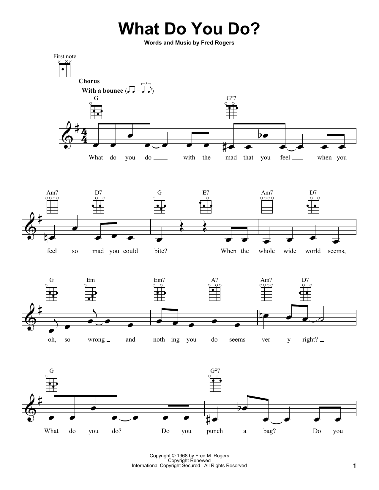Fred Rogers What Do You Do? (from Mister Rogers' Neighborhood) sheet music notes and chords arranged for Ukulele