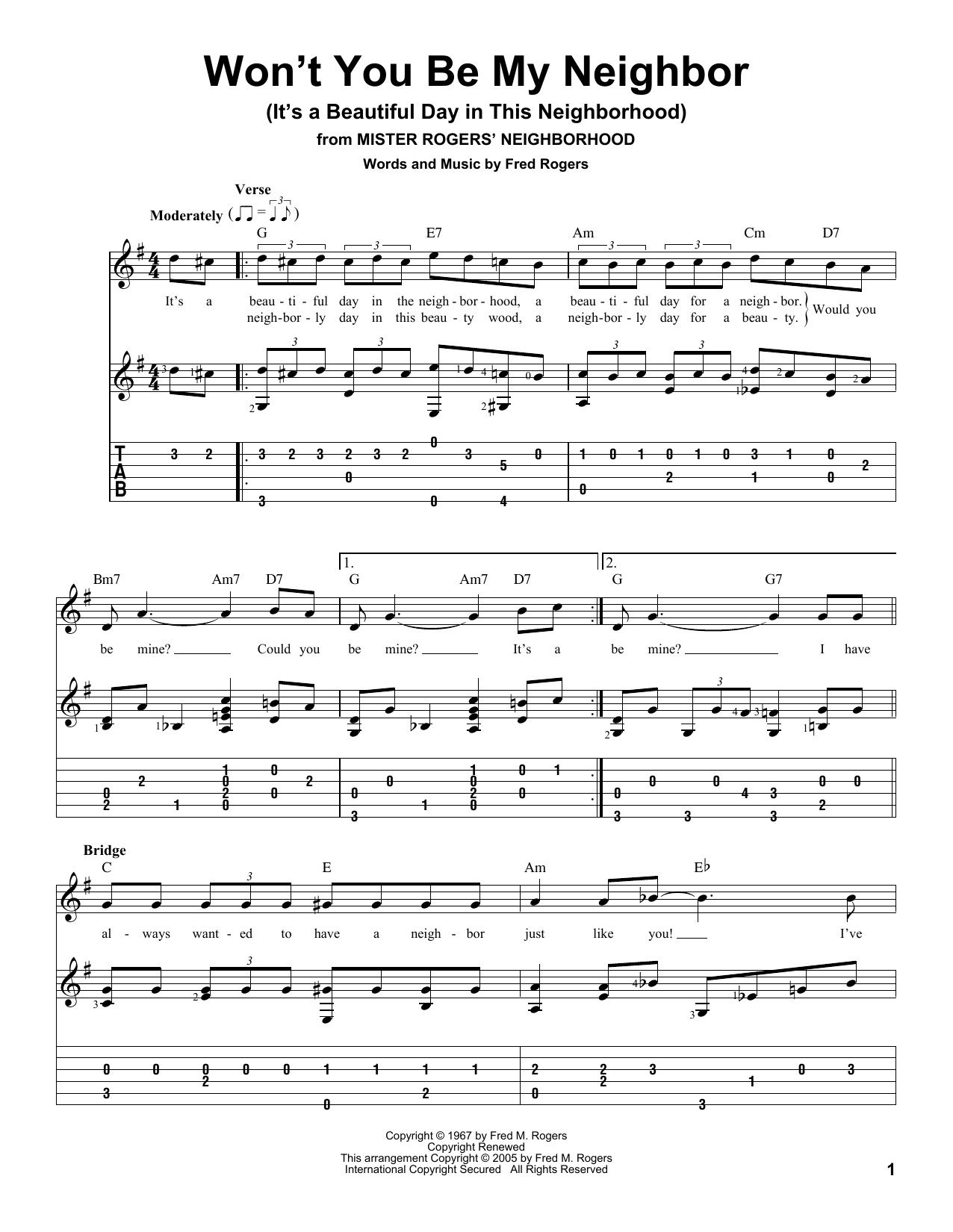 Fred Rogers Won't You Be My Neighbor? (It's A Beautiful Day In The Neighborhood) sheet music notes and chords arranged for Lead Sheet / Fake Book