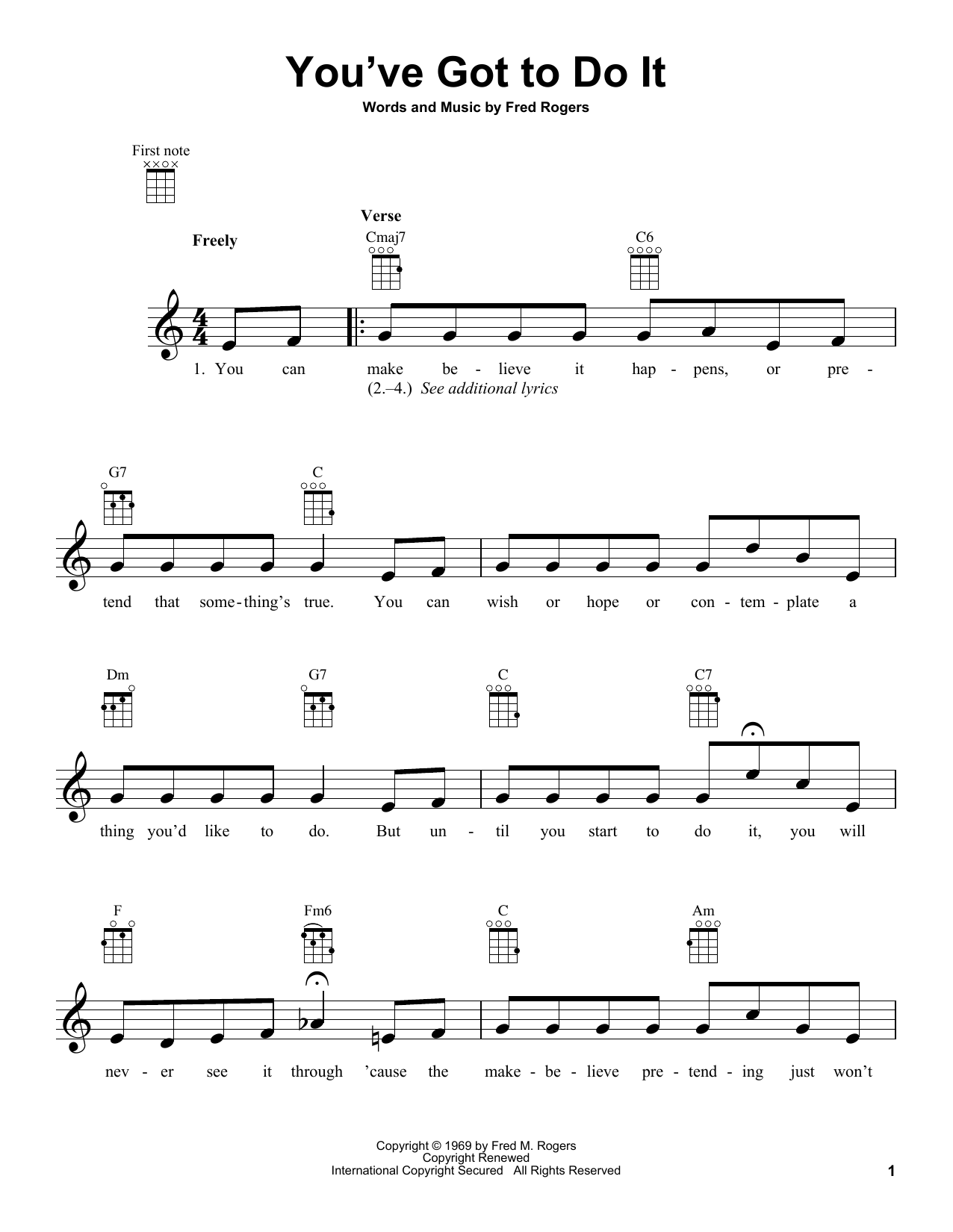 Fred Rogers You've Got To Do It (from Mister Rogers' Neighborhood) sheet music notes and chords arranged for Ukulele