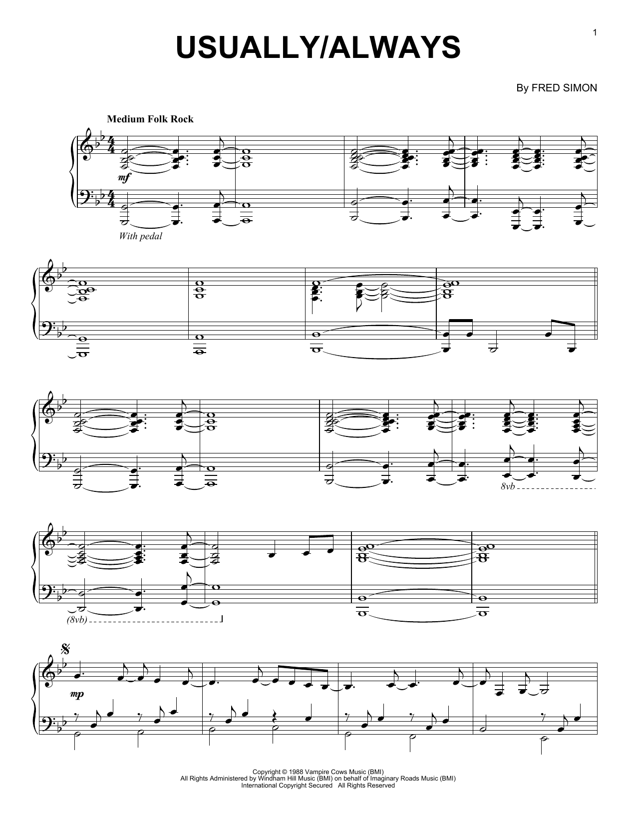 Fred Simon Usually/Always sheet music notes and chords arranged for Piano Solo
