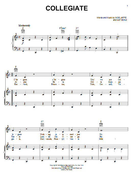 Fred Waring Collegiate sheet music notes and chords arranged for Piano, Vocal & Guitar Chords (Right-Hand Melody)
