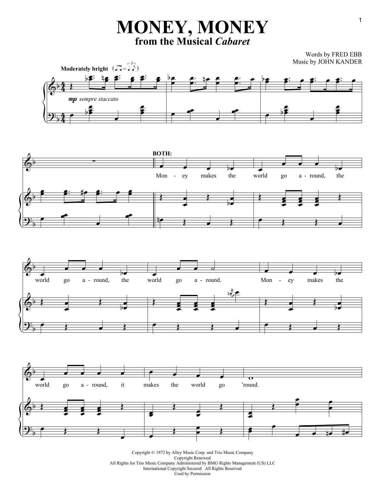 Fred Ebb Money, Money sheet music notes and chords. Download Printable PDF.