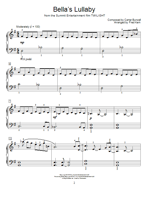 Fred Kern Bella's Lullaby sheet music notes and chords arranged for Educational Piano