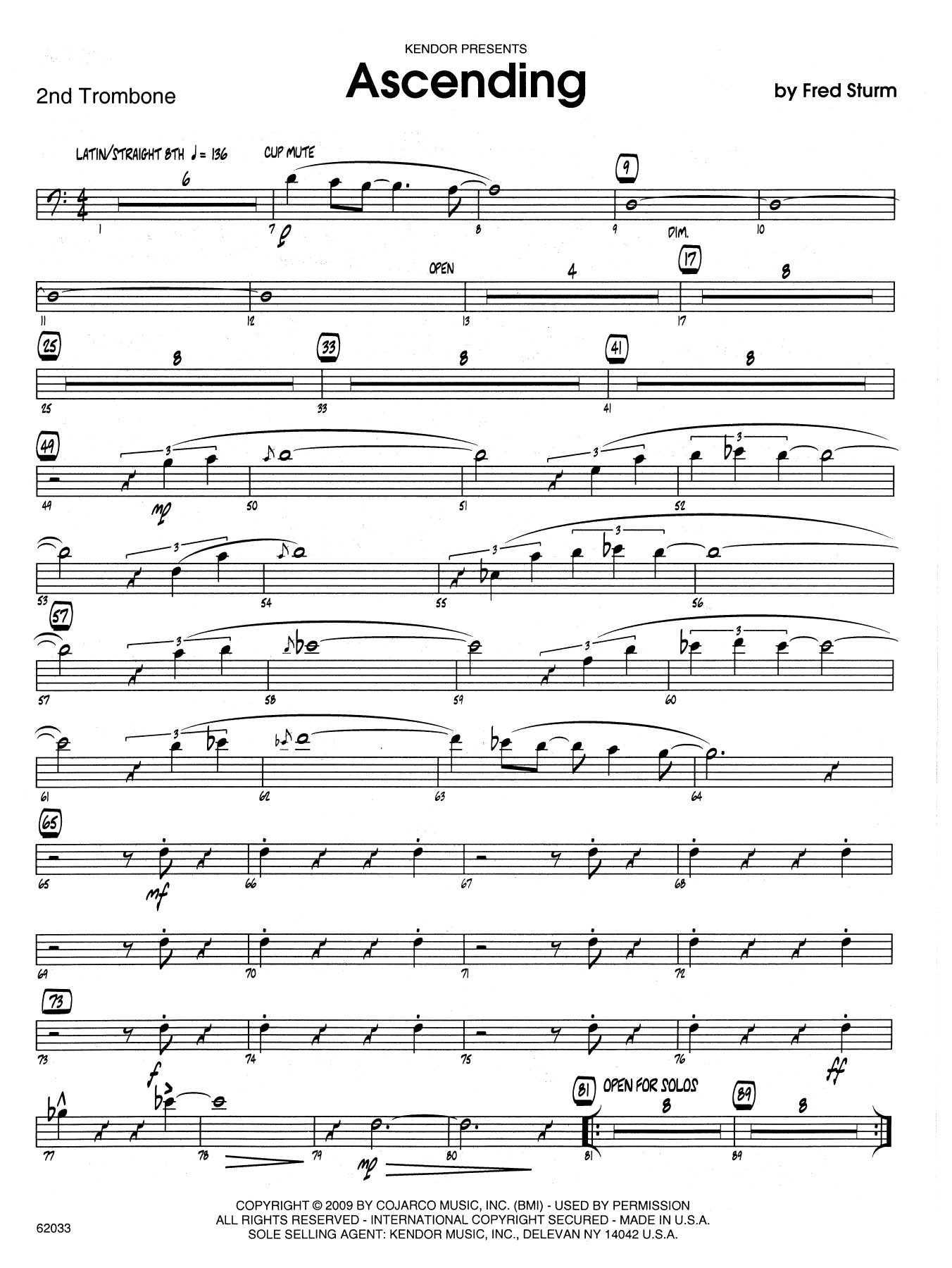 Fred Sturm Ascending - 2nd Trombone sheet music notes and chords arranged for Jazz Ensemble