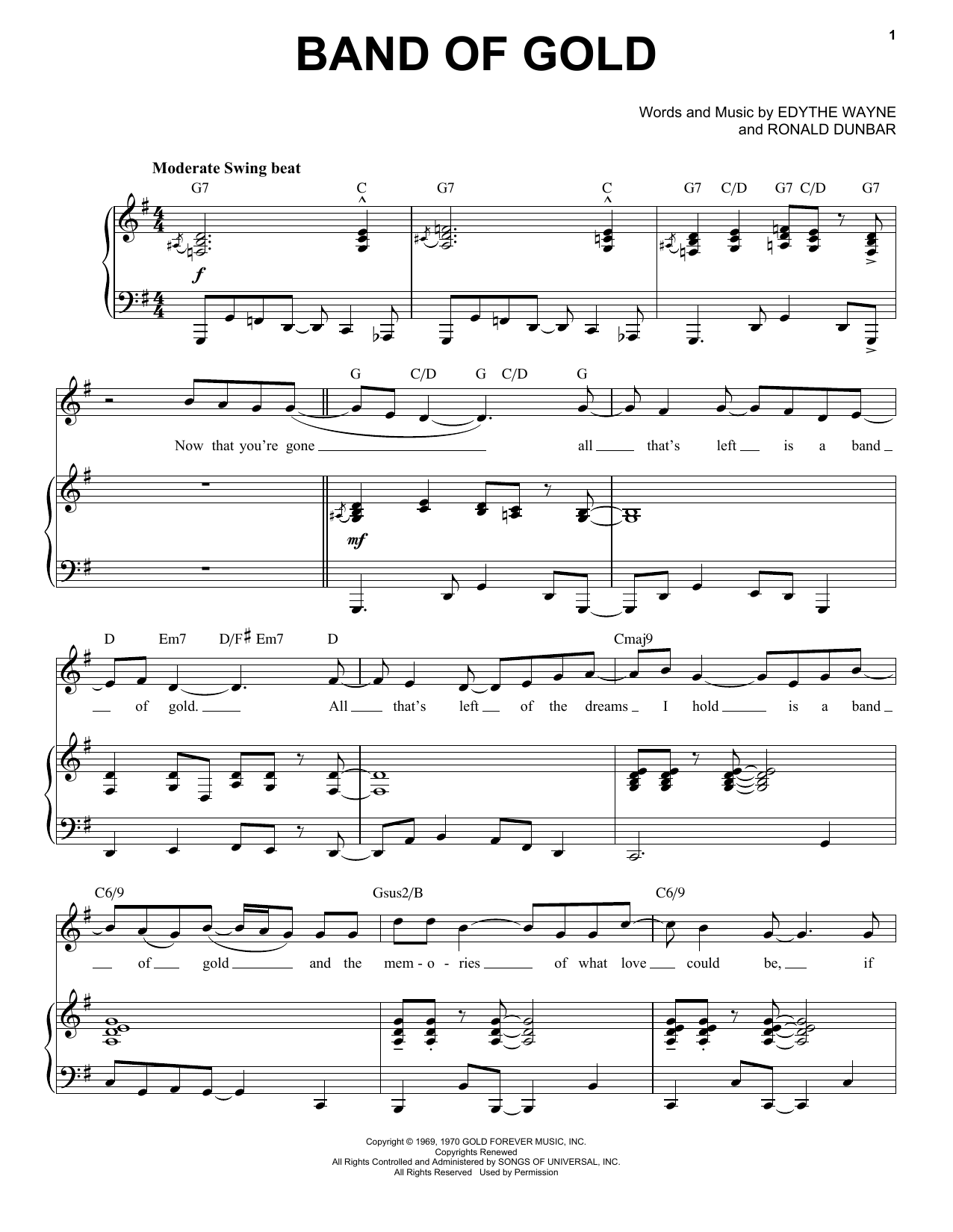 Freda Payne Band Of Gold [Jazz version] (arr. Brent Edstrom) sheet music notes and chords arranged for Piano & Vocal