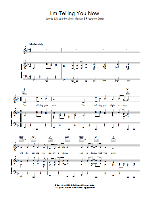 Freddie And The Dreamers I'm Telling You Now     (Garrity/Murray) sheet music notes and chords arranged for Piano, Vocal & Guitar Chords