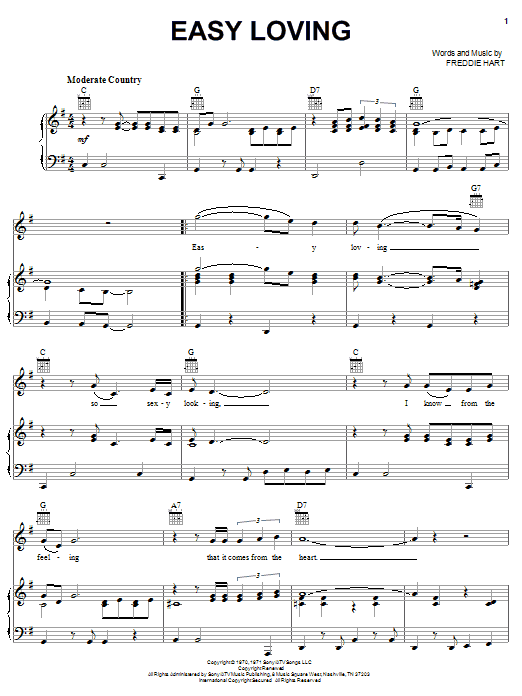 Freddie Hart Easy Loving sheet music notes and chords arranged for Piano, Vocal & Guitar Chords (Right-Hand Melody)