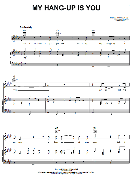 Freddie Hart My Hang-Up Is You sheet music notes and chords arranged for Piano, Vocal & Guitar Chords (Right-Hand Melody)