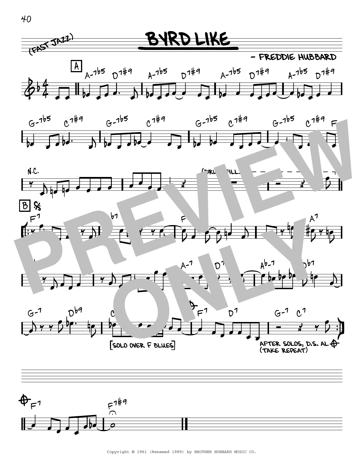 Freddie Hubbard Byrd Like sheet music notes and chords arranged for Real Book – Melody & Chords – Bb Instruments