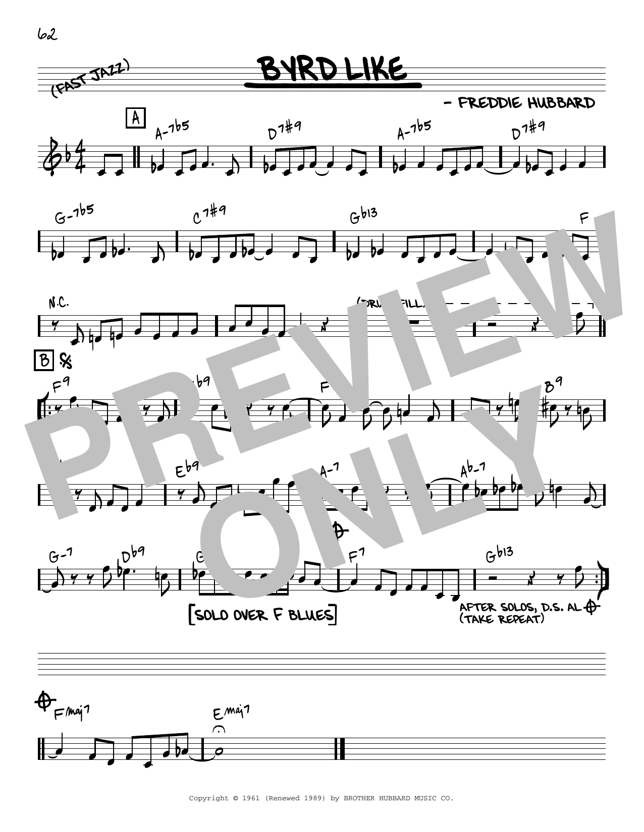 Freddie Hubbard Byrd Like [Reharmonized version] (arr. Jack Grassel) sheet music notes and chords arranged for Real Book – Melody & Chords