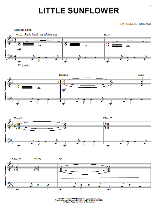 Freddie Hubbard Little Sunflower (arr. Brent Edstrom) sheet music notes and chords arranged for Piano Solo