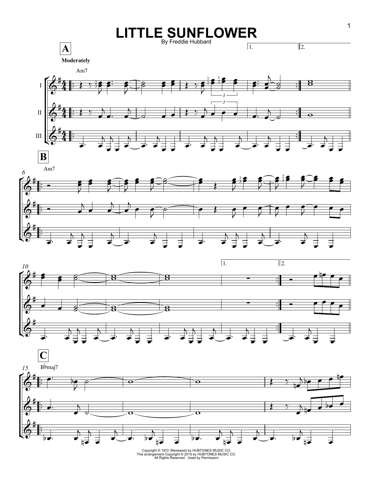 Freddie Hubbard Little Sunflower sheet music notes and chords arranged for Guitar Ensemble