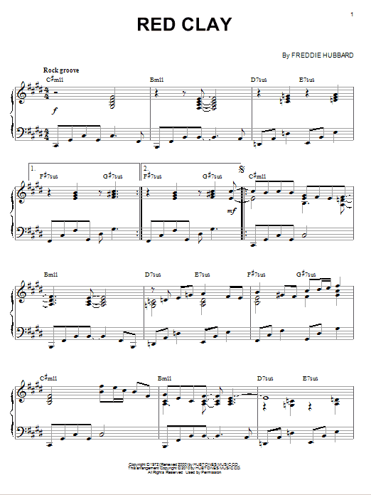 Freddie Hubbard Red Clay (arr. Brent Edstrom) sheet music notes and chords arranged for Piano Solo