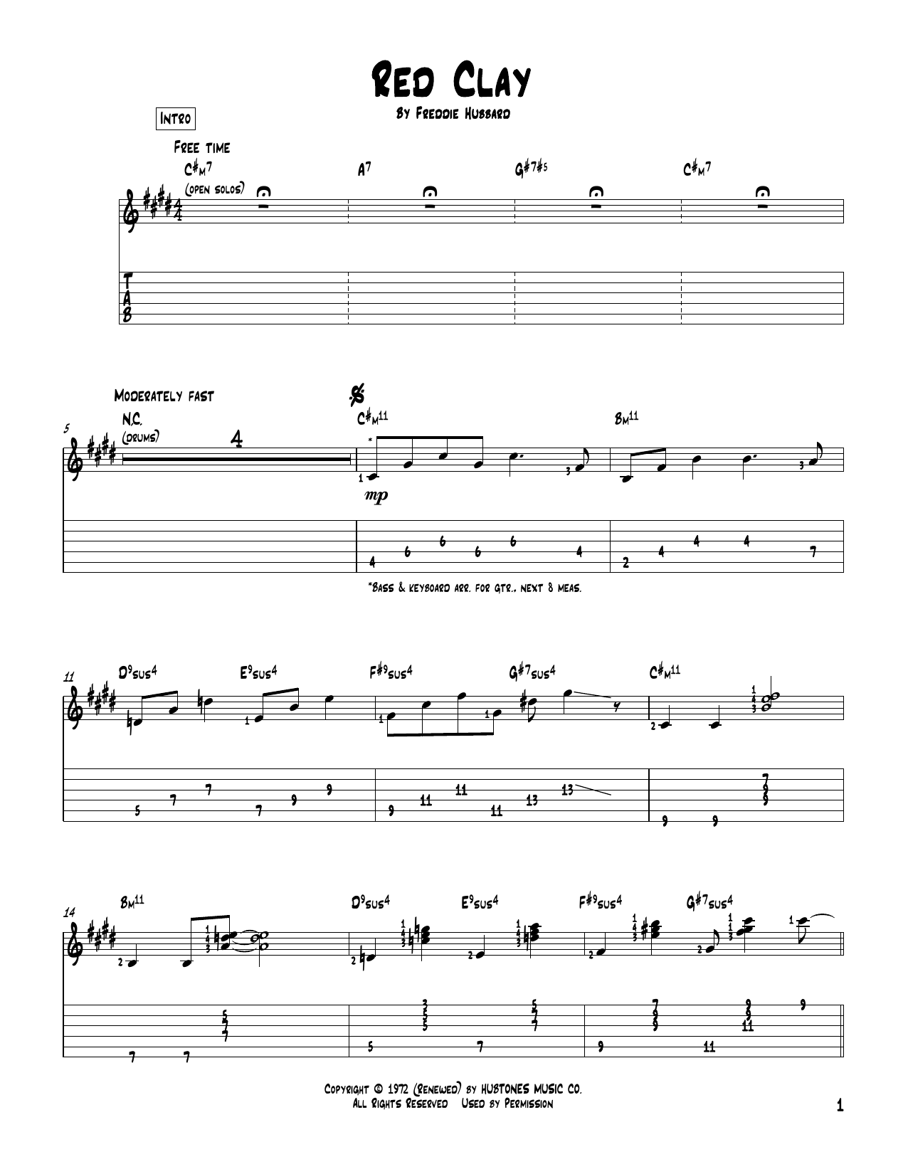 Freddie Hubbard Red Clay sheet music notes and chords arranged for Piano Solo