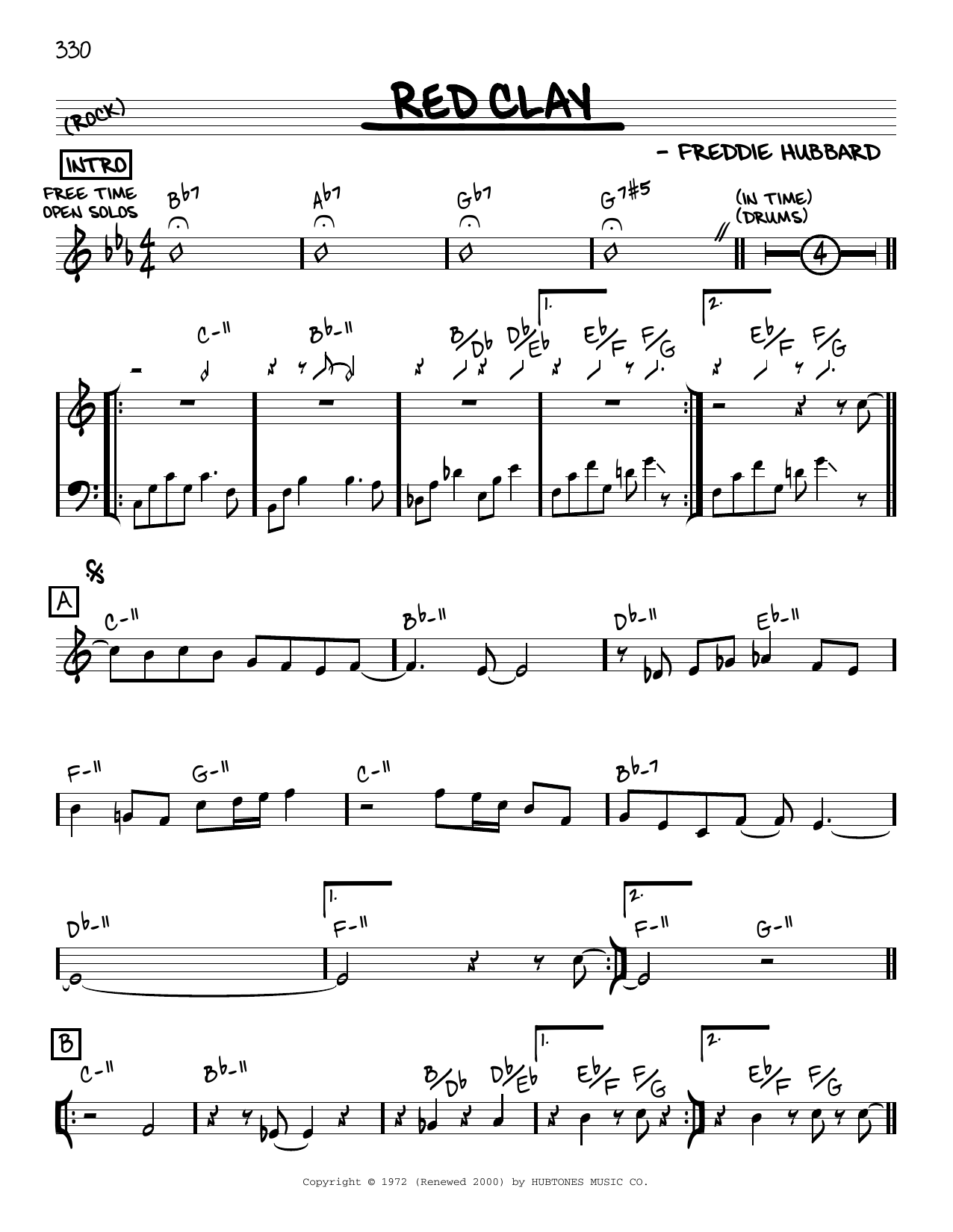 Freddie Hubbard Red Clay [Reharmonized version] (arr. Jack Grassel) sheet music notes and chords arranged for Real Book – Melody & Chords