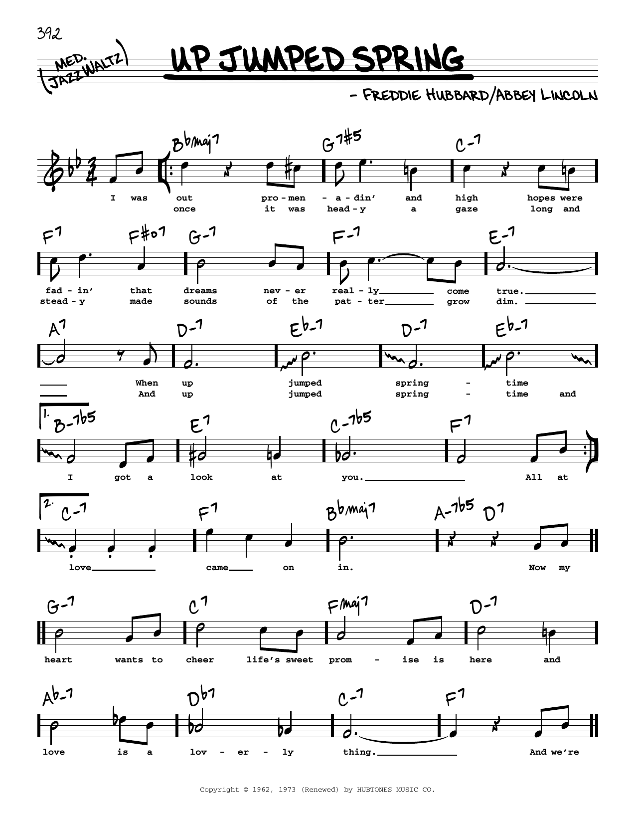 Freddie Hubbard Up Jumped Spring (High Voice) sheet music notes and chords arranged for Real Book – Melody, Lyrics & Chords
