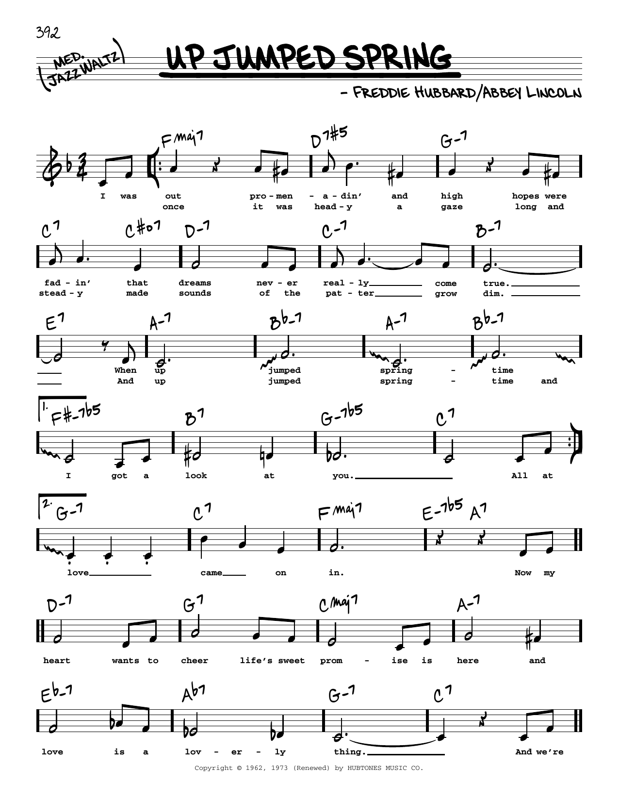 Freddie Hubbard Up Jumped Spring (Low Voice) sheet music notes and chords arranged for Real Book – Melody, Lyrics & Chords