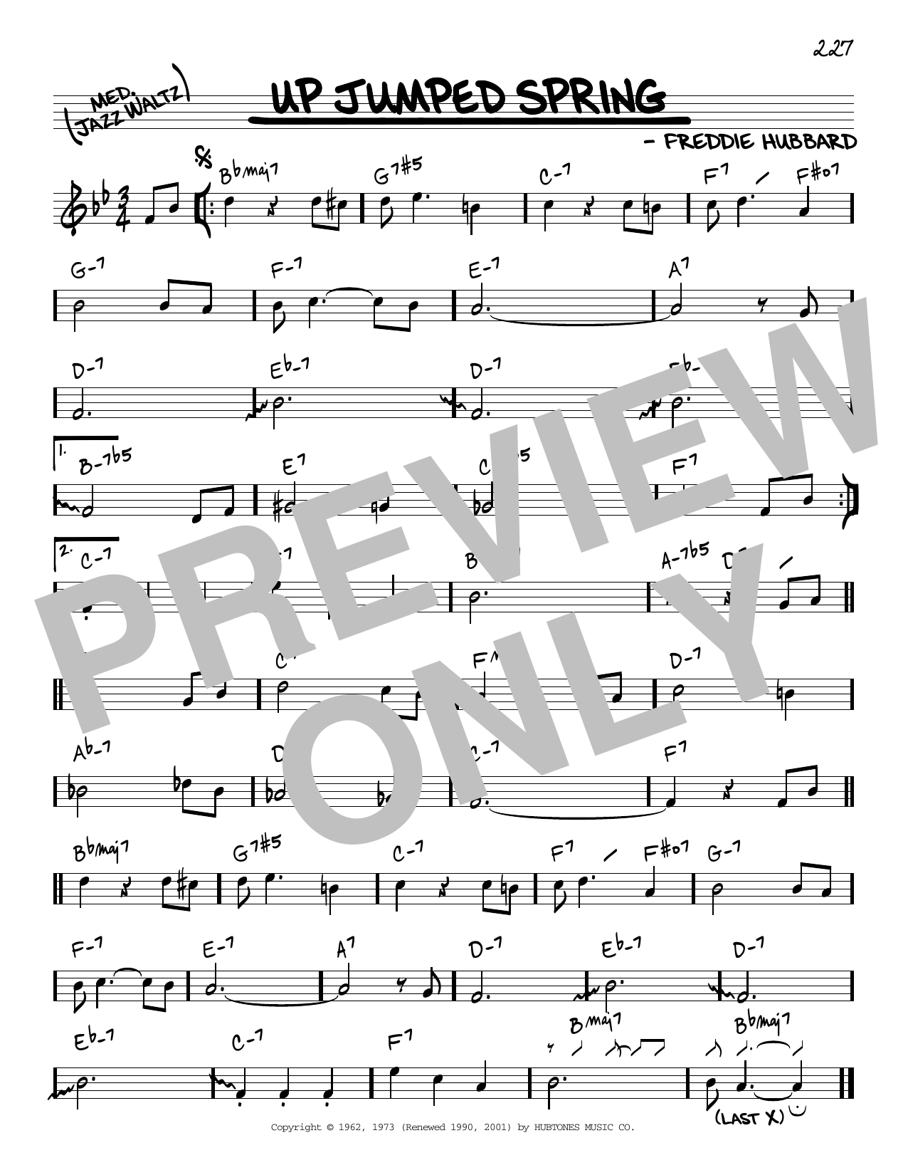 Freddie Hubbard Up Jumped Spring sheet music notes and chords arranged for Real Book – Melody & Chords – Bb Instruments