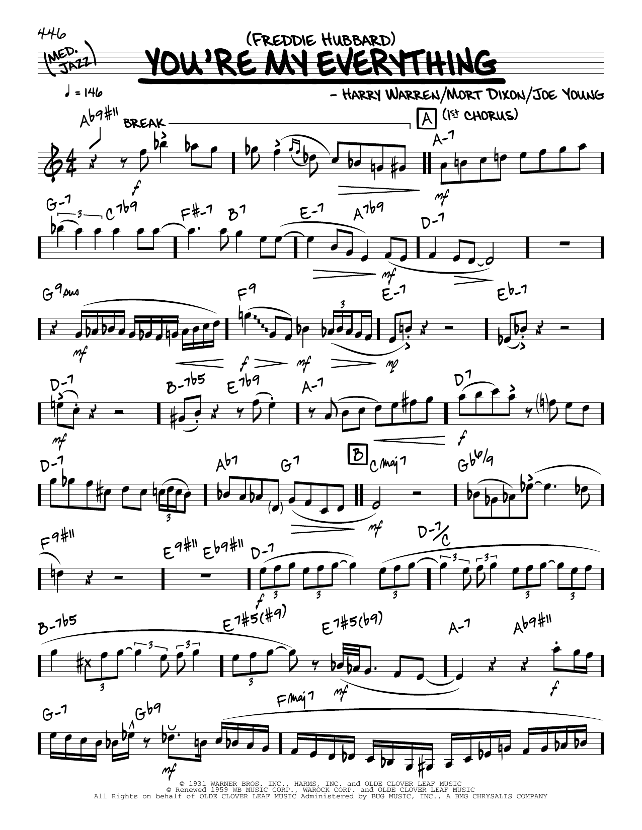 Freddie Hubbard You're My Everything (solo only) sheet music notes and chords arranged for Real Book – Melody & Chords