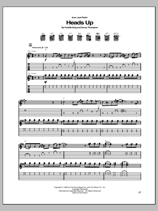 Freddie King Heads Up sheet music notes and chords arranged for Guitar Tab