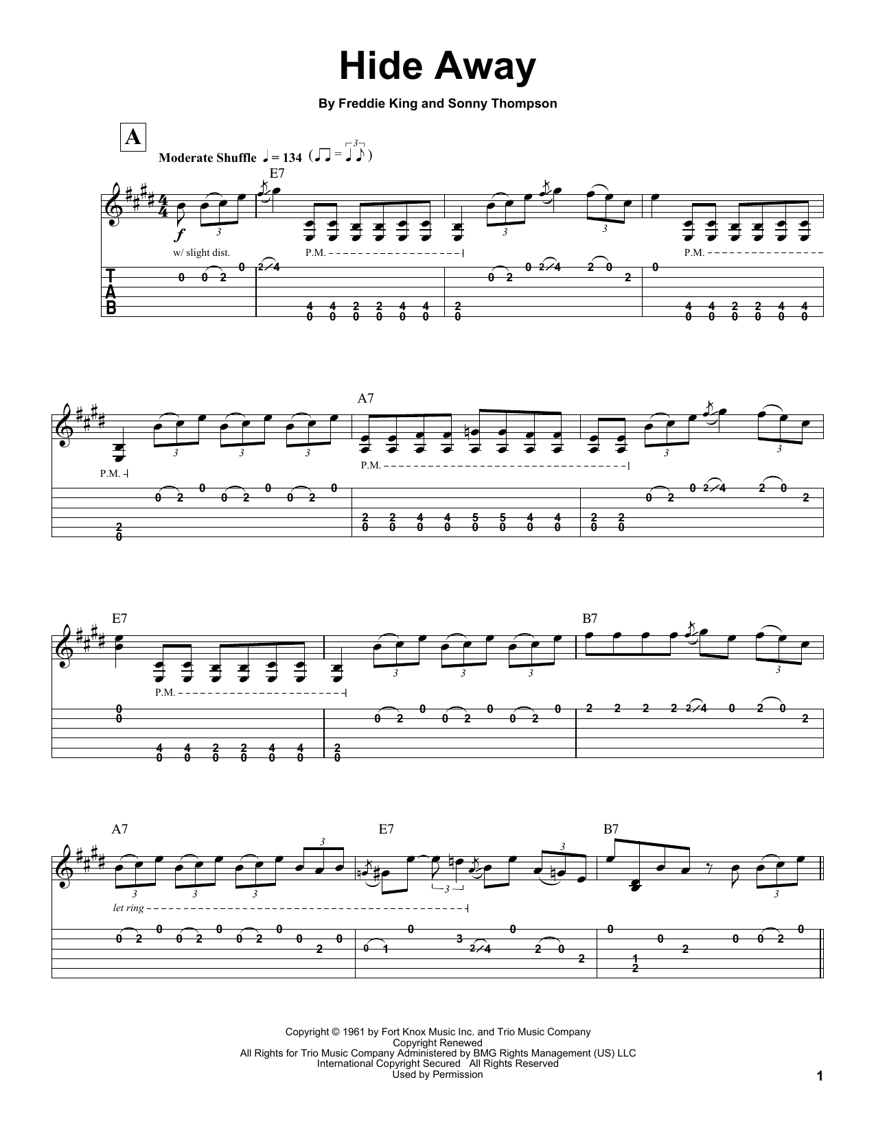 Freddie King Hide Away sheet music notes and chords arranged for Guitar Tab (Single Guitar)