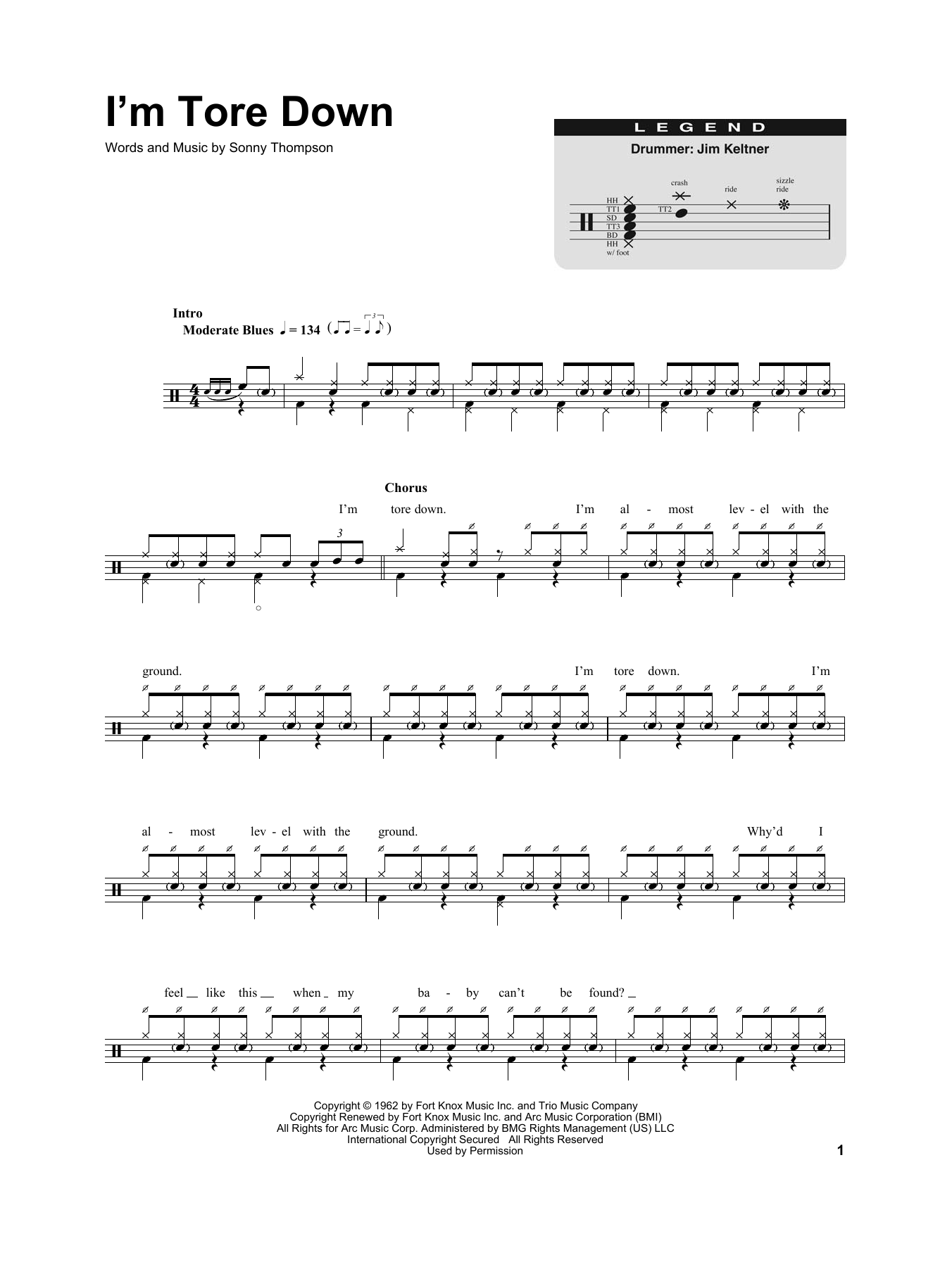 Freddie King I'm Tore Down sheet music notes and chords arranged for Drums Transcription