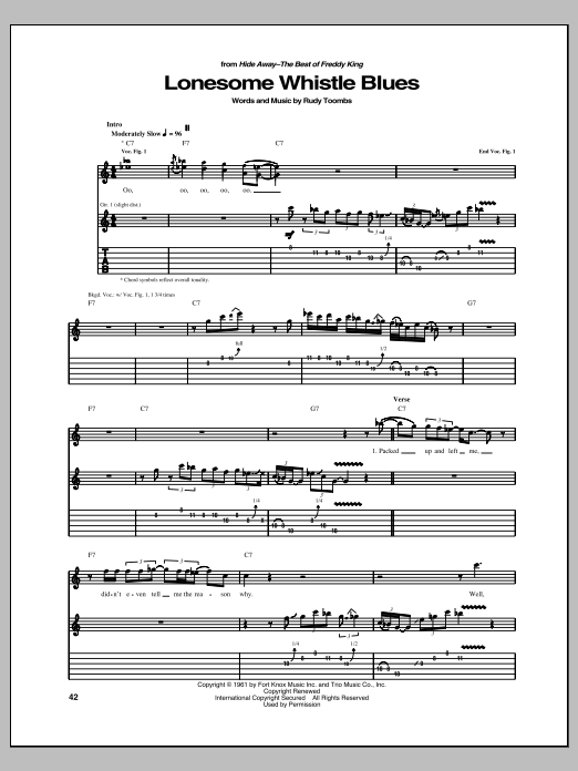 Freddie King Lonesome Whistle Blues sheet music notes and chords arranged for Guitar Tab