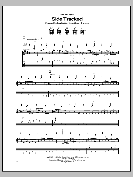 Freddie King Side Tracked sheet music notes and chords arranged for Guitar Tab